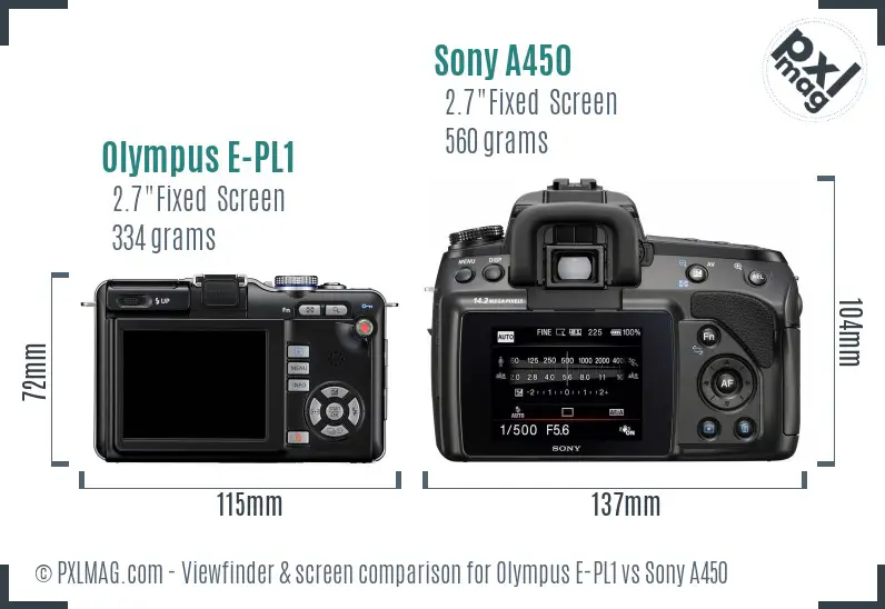 Olympus E-PL1 vs Sony A450 Screen and Viewfinder comparison