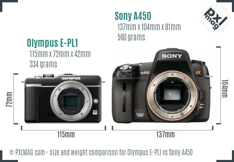 Olympus E-PL1 vs Sony A450 size comparison