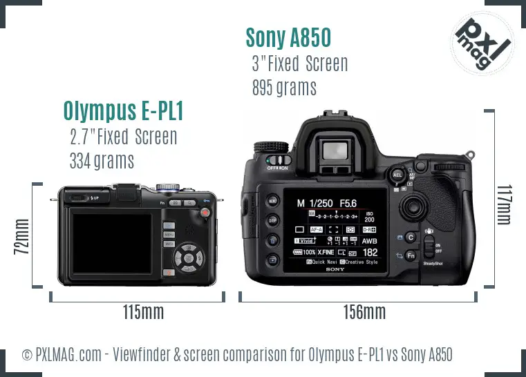 Olympus E-PL1 vs Sony A850 Screen and Viewfinder comparison Olympus E-PL1 vs Sony A850 Screen and Viewfinder comparison