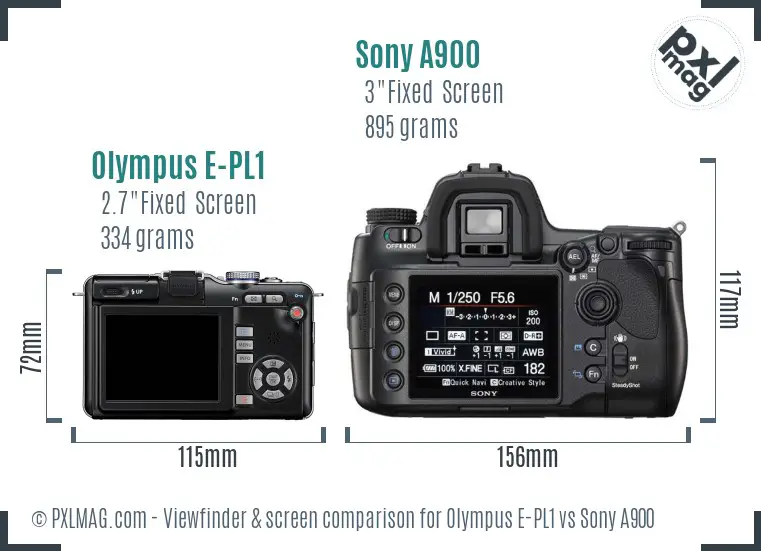 Olympus E-PL1 vs Sony A900 Screen and Viewfinder comparison