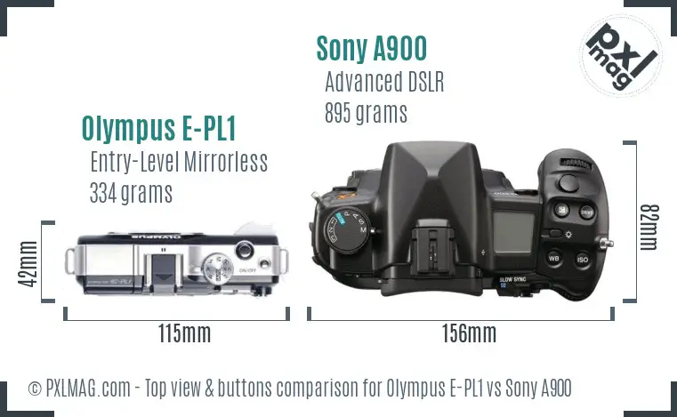 Olympus E-PL1 vs Sony A900 top view buttons comparison