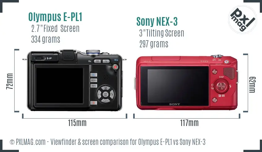 Olympus E-PL1 vs Sony NEX-3 Screen and Viewfinder comparison