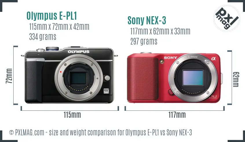 Olympus E-PL1 vs Sony NEX-3 size comparison