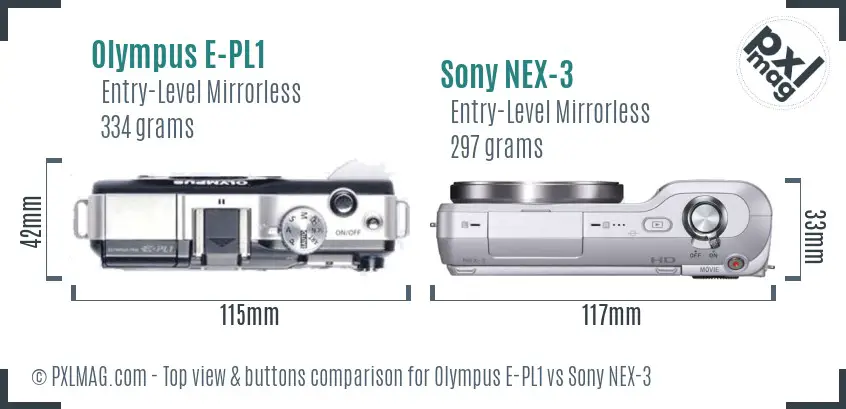 Olympus E-PL1 vs Sony NEX-3 top view buttons comparison