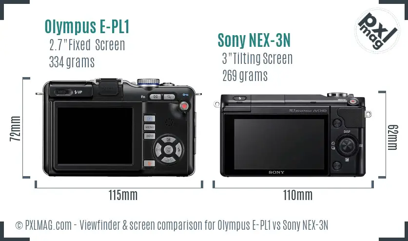 Olympus E-PL1 vs Sony NEX-3N Screen and Viewfinder comparison