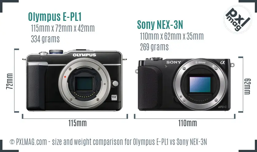 Olympus E-PL1 vs Sony NEX-3N size comparison