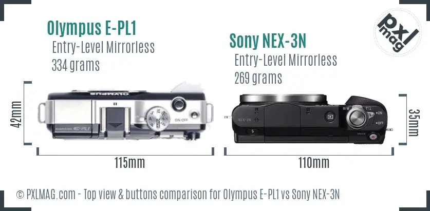Olympus E-PL1 vs Sony NEX-3N top view buttons comparison