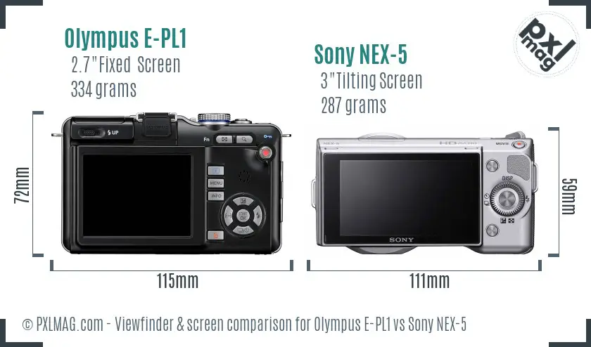 Olympus E-PL1 vs Sony NEX-5 Screen and Viewfinder comparison