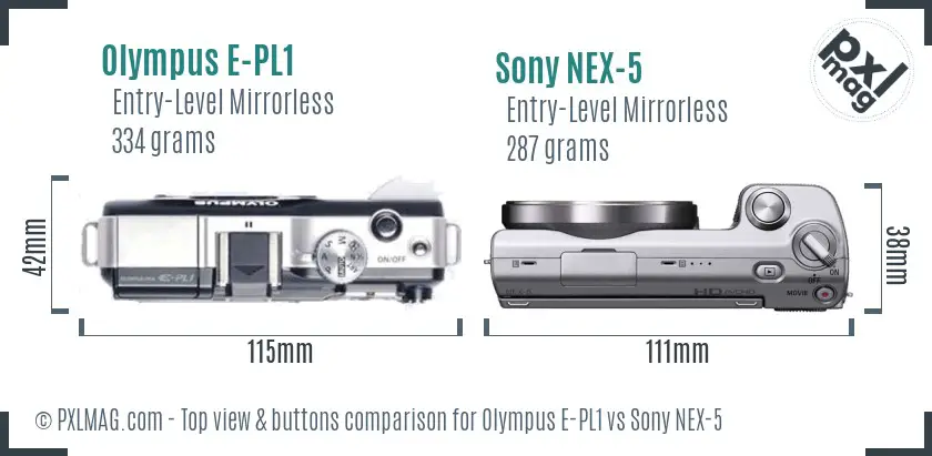 Olympus E-PL1 vs Sony NEX-5 top view buttons comparison
