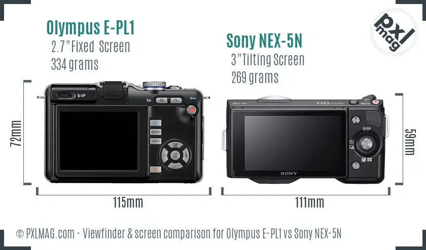 Olympus E-PL1 vs Sony NEX-5N Screen and Viewfinder comparison