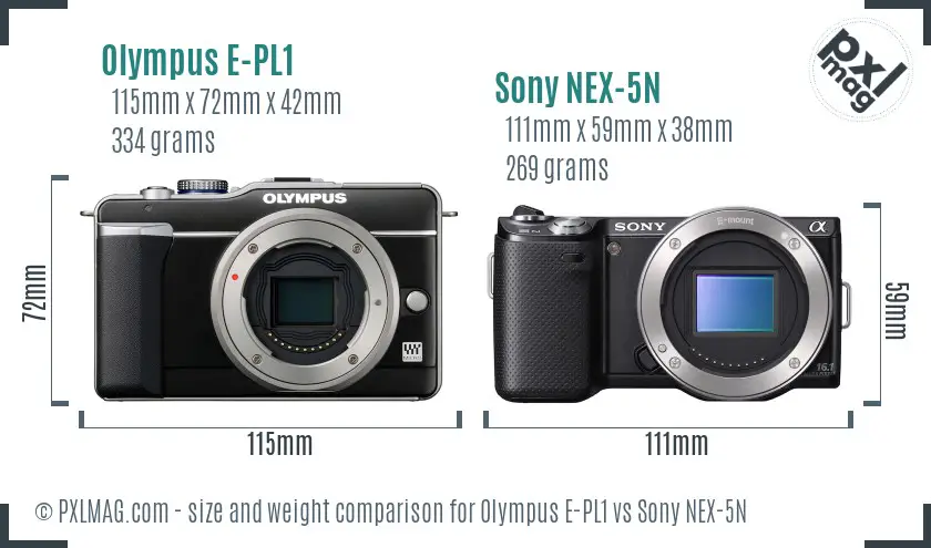 Olympus E-PL1 vs Sony NEX-5N size comparison