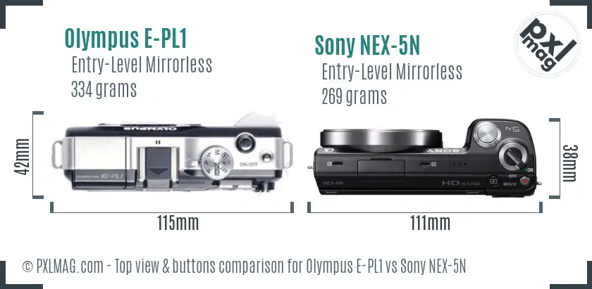 Olympus E-PL1 vs Sony NEX-5N top view buttons comparison