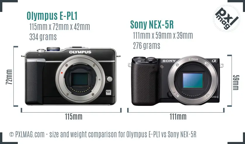 Olympus E-PL1 vs Sony NEX-5R size comparison