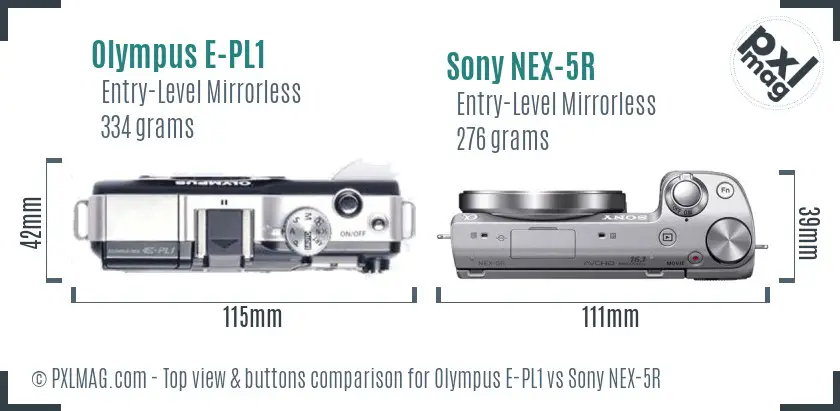 Olympus E-PL1 vs Sony NEX-5R top view buttons comparison