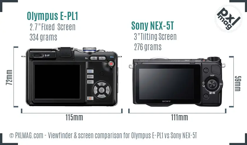 Olympus E-PL1 vs Sony NEX-5T Screen and Viewfinder comparison