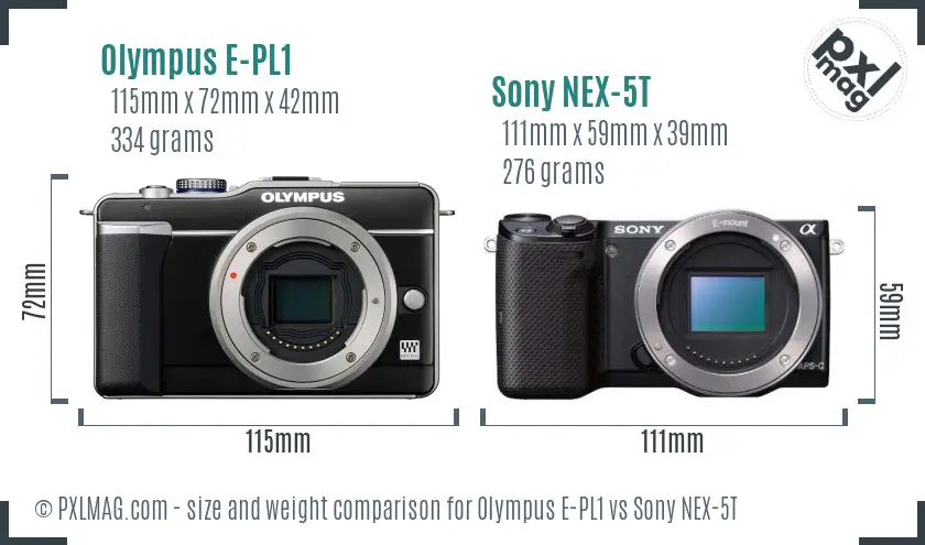 Olympus E-PL1 vs Sony NEX-5T size comparison
