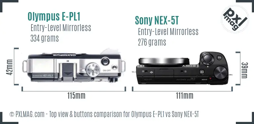 Olympus E-PL1 vs Sony NEX-5T top view buttons comparison