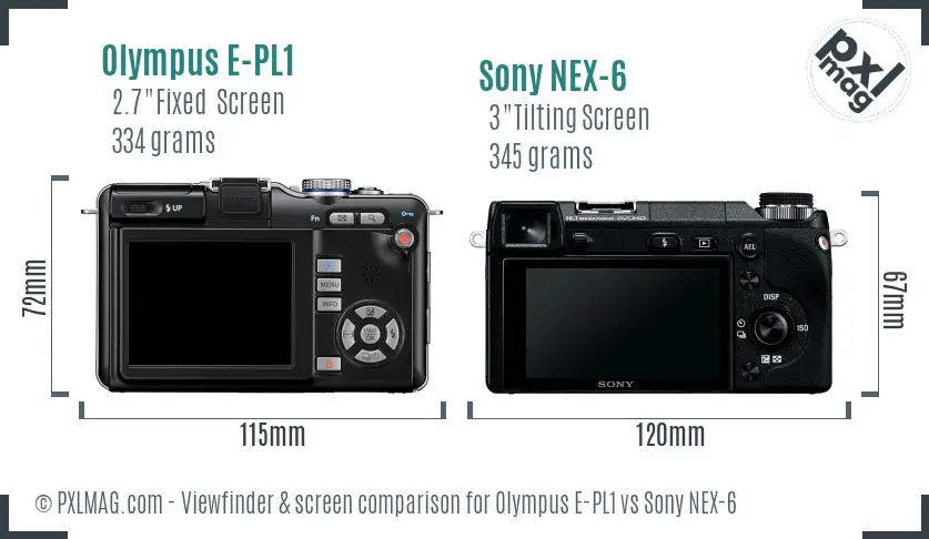 Olympus E-PL1 vs Sony NEX-6 Screen and Viewfinder comparison