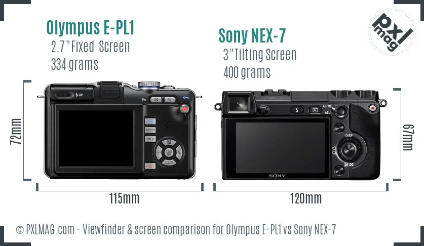 Olympus E-PL1 vs Sony NEX-7 Screen and Viewfinder comparison