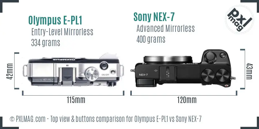 Olympus E-PL1 vs Sony NEX-7 top view buttons comparison