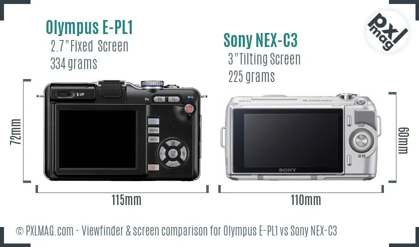 Olympus E-PL1 vs Sony NEX-C3 Screen and Viewfinder comparison