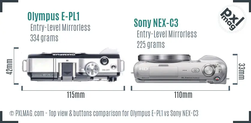 Olympus E-PL1 vs Sony NEX-C3 top view buttons comparison