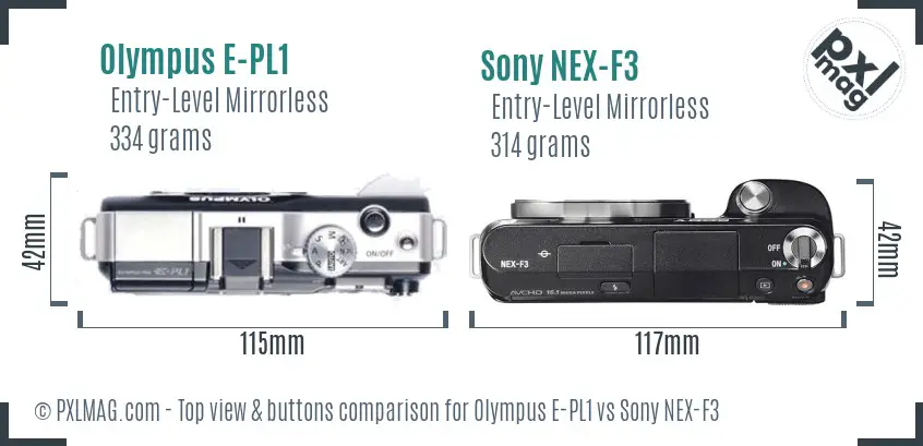Olympus E-PL1 vs Sony NEX-F3 top view buttons comparison