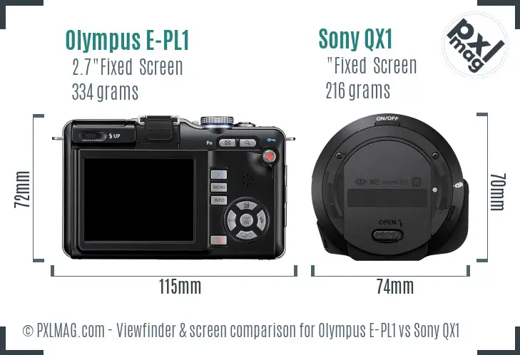 Olympus E-PL1 vs Sony QX1 Screen and Viewfinder comparison
