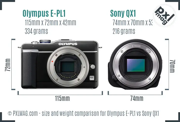 Olympus E-PL1 vs Sony QX1 size comparison