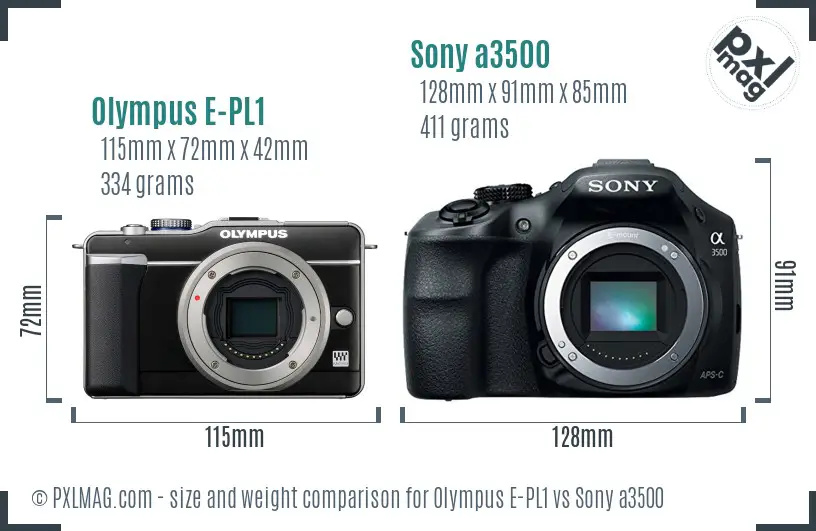 Olympus E-PL1 vs Sony a3500 size comparison