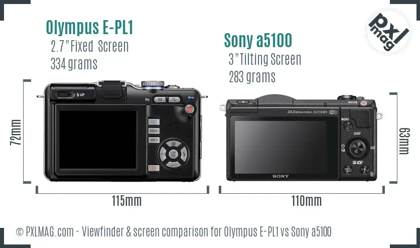 Olympus E-PL1 vs Sony a5100 Screen and Viewfinder comparison