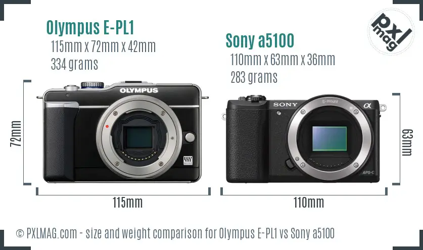 Olympus E-PL1 vs Sony a5100 size comparison