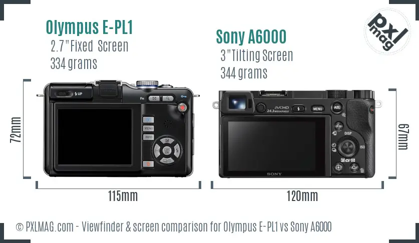 Olympus E-PL1 vs Sony A6000 Screen and Viewfinder comparison