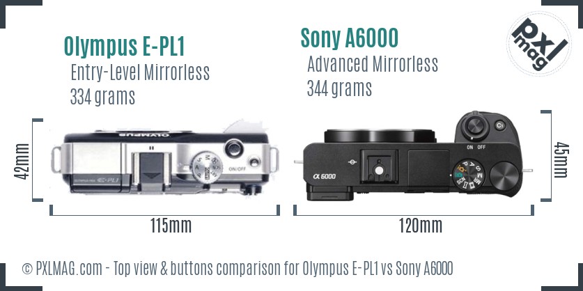 Olympus E-PL1 vs Sony A6000 top view buttons comparison