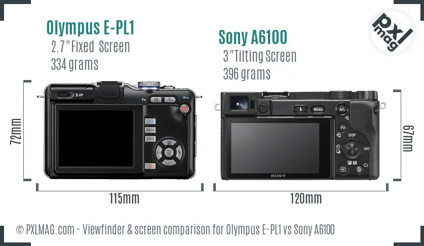 Olympus E-PL1 vs Sony A6100 Screen and Viewfinder comparison