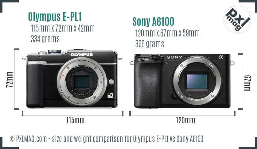 Olympus E-PL1 vs Sony A6100 size comparison