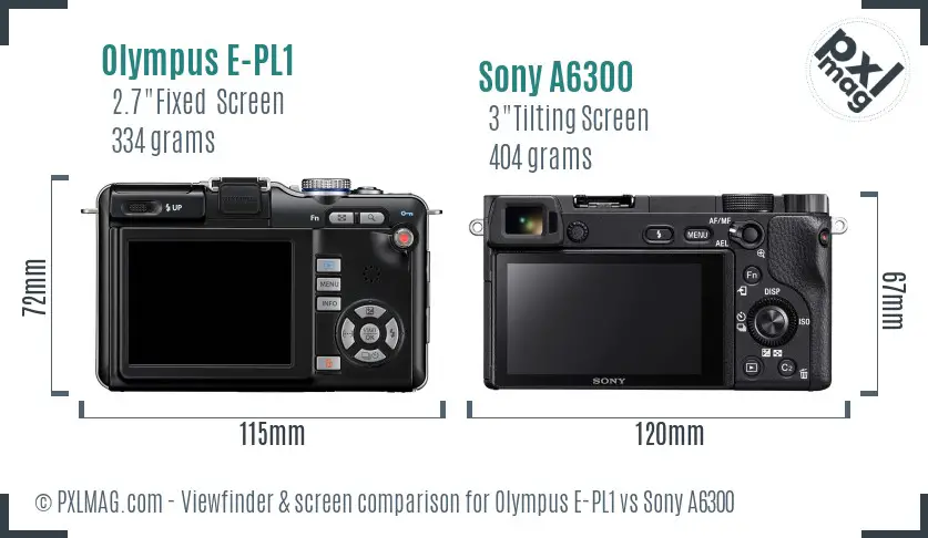 Olympus E-PL1 vs Sony A6300 Screen and Viewfinder comparison