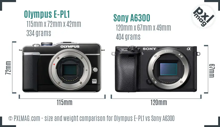 Olympus E-PL1 vs Sony A6300 size comparison