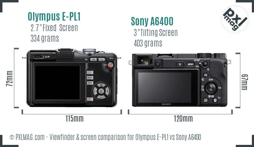 Olympus E-PL1 vs Sony A6400 Screen and Viewfinder comparison