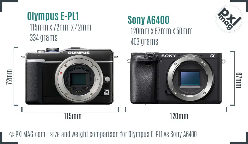 Olympus E-PL1 vs Sony A6400 size comparison
