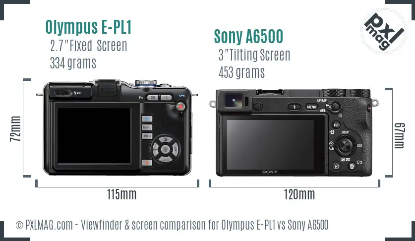 Olympus E-PL1 vs Sony A6500 Screen and Viewfinder comparison