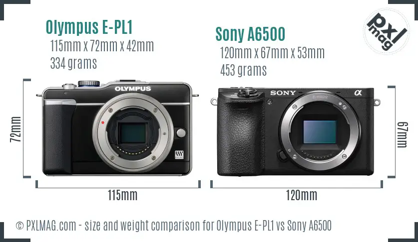 Olympus E-PL1 vs Sony A6500 size comparison