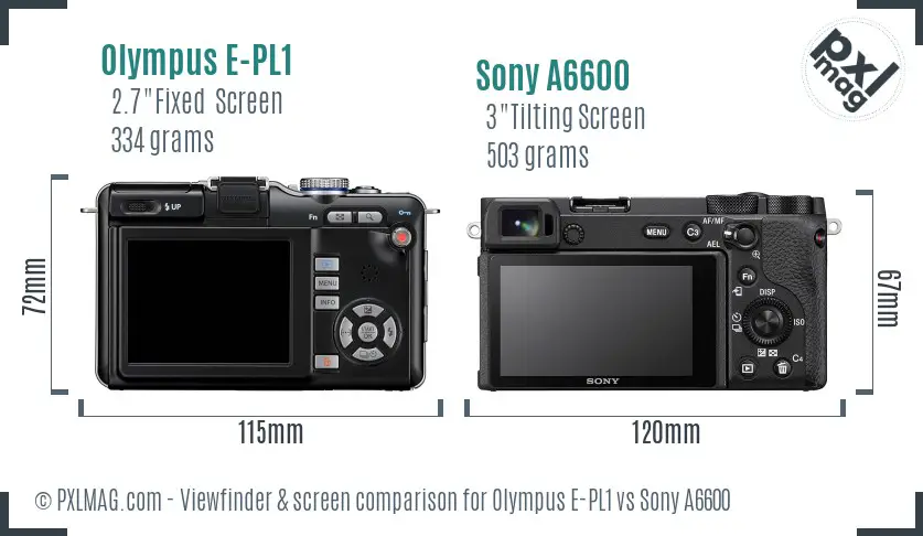 Olympus E-PL1 vs Sony A6600 Screen and Viewfinder comparison