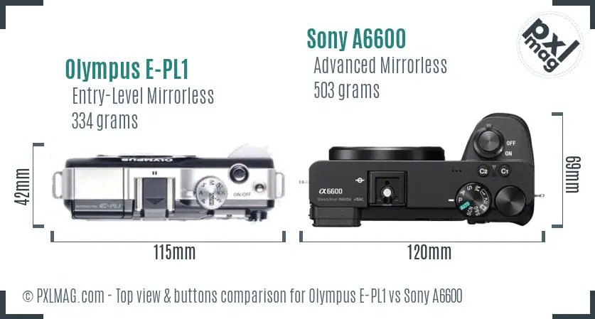 Olympus E-PL1 vs Sony A6600 top view buttons comparison