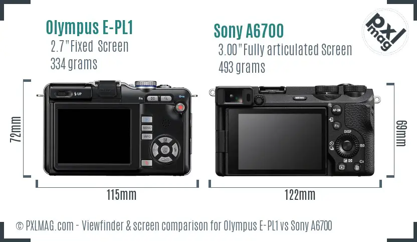 Olympus E-PL1 vs Sony A6700 Screen and Viewfinder comparison