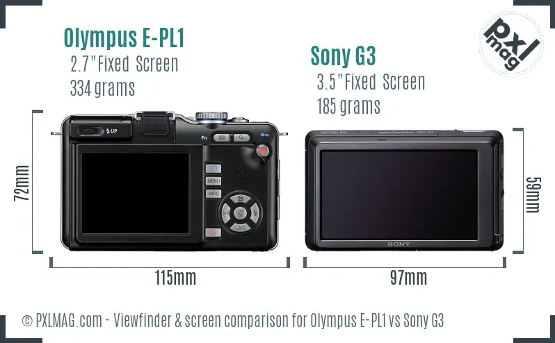 Olympus E-PL1 vs Sony G3 Screen and Viewfinder comparison