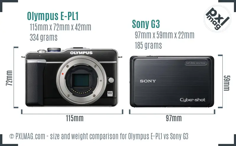 Olympus E-PL1 vs Sony G3 size comparison