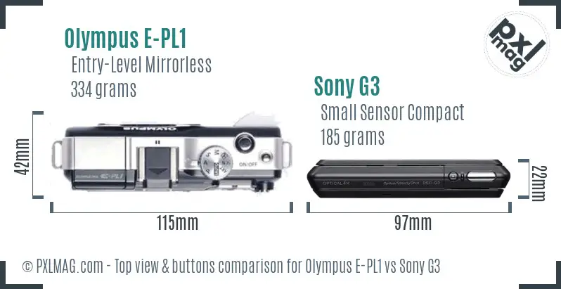 Olympus E-PL1 vs Sony G3 top view buttons comparison