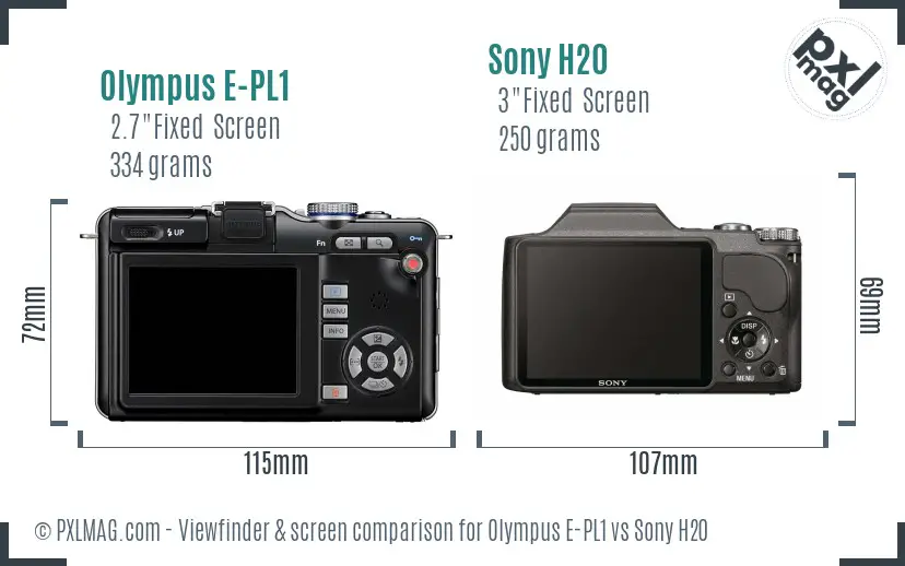 Olympus E-PL1 vs Sony H20 Screen and Viewfinder comparison