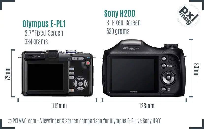 Olympus E-PL1 vs Sony H200 Screen and Viewfinder comparison